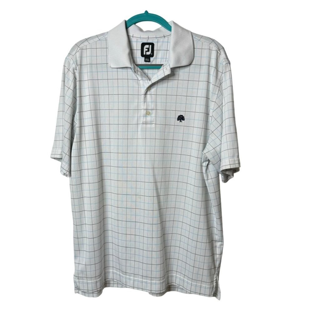 FJ Polo Shirt Mens L Golf Geometric Performance Checked White‎ Stretch READ